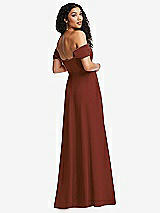 Rear View Thumbnail - Auburn Moon Off-the-Shoulder Pleated Cap Sleeve A-line Maxi Dress