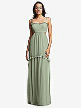 Front View Thumbnail - Sage Ruffle-Trimmed Cutout Tie-Back Maxi Dress with Tiered Skirt