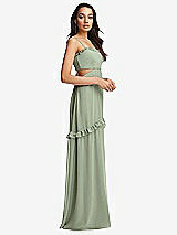 Side View Thumbnail - Sage Ruffle-Trimmed Cutout Tie-Back Maxi Dress with Tiered Skirt