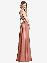 Side View Thumbnail - Desert Rose Halter Cross-Strap Gathered Tie-Back Cutout Maxi Dress