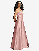 Side View Thumbnail - Rose Strapless Bustier A-Line Satin Gown with Front Slit