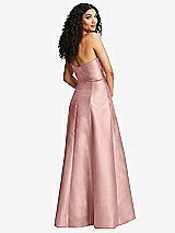 Rear View Thumbnail - Rose Strapless Bustier A-Line Satin Gown with Front Slit