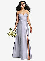 Front View Thumbnail - Silver Dove Strapless Bustier A-Line Satin Gown with Front Slit