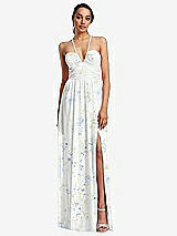 Front View Thumbnail - Bleu Garden Plunging V-Neck Criss Cross Strap Back Maxi Dress