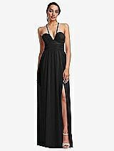 Front View Thumbnail - Black Plunging V-Neck Criss Cross Strap Back Maxi Dress