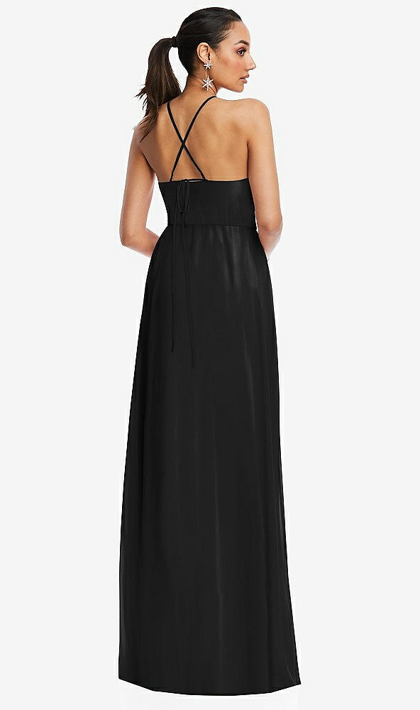 Back View - Black Plunging V-Neck Criss Cross Strap Back Maxi Dress