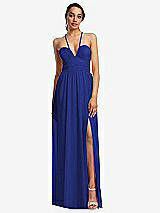 Front View Thumbnail - Cobalt Blue Plunging V-Neck Criss Cross Strap Back Maxi Dress