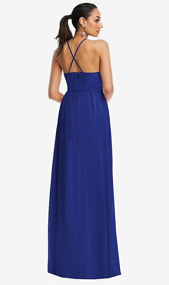 Back View - Cobalt Blue Plunging V-Neck Criss Cross Strap Back Maxi Dress