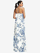 Rear View Thumbnail - Cottage Rose Dusk Blue Plunging V-Neck Criss Cross Strap Back Maxi Dress