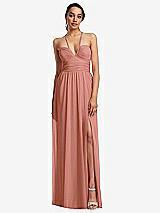 Front View Thumbnail - Desert Rose Plunging V-Neck Criss Cross Strap Back Maxi Dress