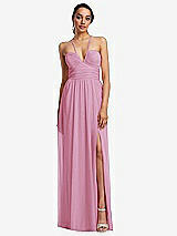 Front View Thumbnail - Powder Pink Plunging V-Neck Criss Cross Strap Back Maxi Dress