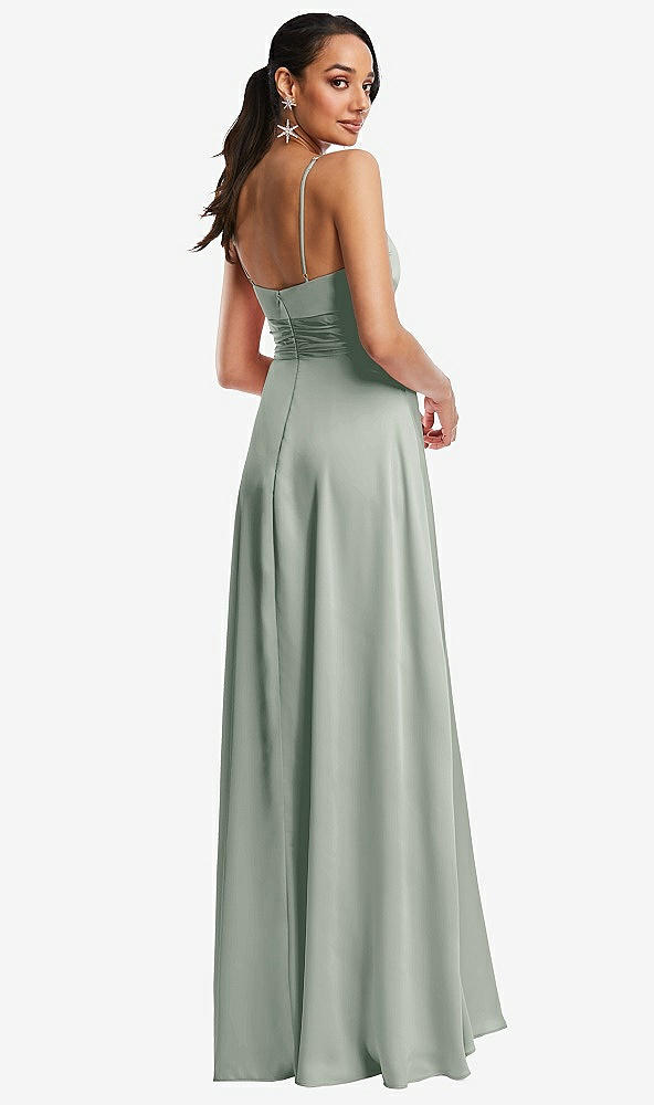 Back View - Willow Green Triangle Cutout Bodice Maxi Dress with Adjustable Straps