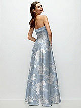 Alt View 4 Thumbnail - Porcelain Blue Seraphina Floral Strapless Bias Cuff Bodice Floral Satin Gown with Pockets