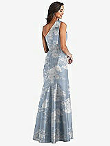 Alt View 3 Thumbnail - Porcelain Blue Seraphina Floral Bow One-Shoulder Floral Satin Trumpet Gown