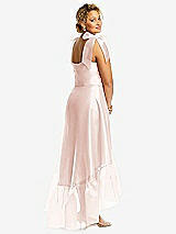 Alt View 3 Thumbnail - Blush Convertible Deep Ruffle Hem High Low Organdy Dress with Scarf-Tie Straps