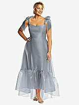 Alt View 1 Thumbnail - Platinum Convertible Deep Ruffle Hem High Low Organdy Dress with Scarf-Tie Straps