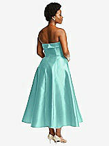 Alt View 2 Thumbnail - Coastal Cuffed Strapless Satin Twill Midi Dress with Full Skirt and Pockets