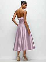 Side View Thumbnail - Suede Rose Cuffed Strapless Satin Twill Midi Dress with Full Skirt and Pockets