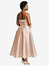 Alt View 2 Thumbnail - Cameo Cuffed Strapless Satin Twill Midi Dress with Full Skirt and Pockets