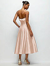 Side View Thumbnail - Cameo Cuffed Strapless Satin Twill Midi Dress with Full Skirt and Pockets