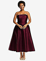 Alt View 4 Thumbnail - Cabernet Cuffed Strapless Satin Twill Midi Dress with Full Skirt and Pockets