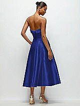 Side View Thumbnail - Cobalt Blue Cuffed Strapless Satin Twill Midi Dress with Full Skirt and Pockets