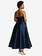 Alt View 2 Thumbnail - Midnight Navy Cuffed Strapless Satin Twill Midi Dress with Full Skirt and Pockets