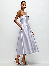 Rear View Thumbnail - Silver Dove Cuffed Strapless Satin Twill Midi Dress with Full Skirt and Pockets