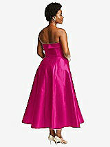 Alt View 2 Thumbnail - Think Pink Cuffed Strapless Satin Twill Midi Dress with Full Skirt and Pockets