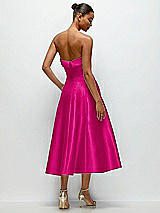 Side View Thumbnail - Think Pink Cuffed Strapless Satin Twill Midi Dress with Full Skirt and Pockets