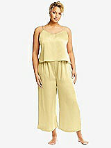 Alt View 1 Thumbnail - Pale Yellow Whisper Satin Wide-Leg Lounge Pants with Pockets