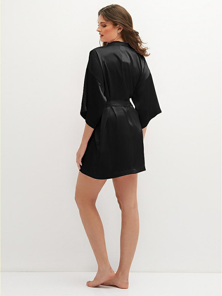 Back View - Black Short Whisper Satin Robe