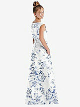 Rear View Thumbnail - Cottage Rose Larkspur Floral Off-the-Shoulder Draped Wrap Satin Junior Bridesmaid Dress