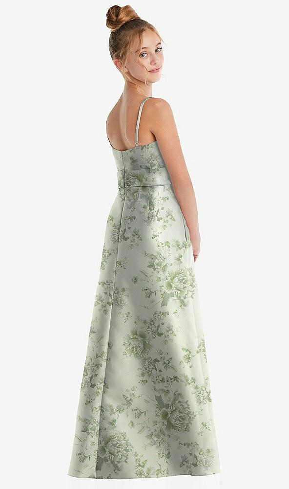 Back View - Sage Cottage Rose Floral A-Line Satin Junior Bridesmaid Dress with Mini Sash