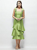 Alt View 1 Thumbnail - Mojito Bow-Shoulder Satin Midi Dress with Asymmetrical Tiered Skirt