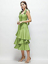 Alt View 2 Thumbnail - Mojito Bow-Shoulder Satin Midi Dress with Asymmetrical Tiered Skirt