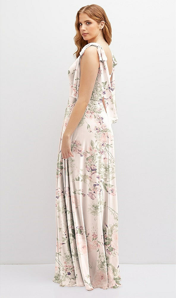 Back View - Blush Garden Bow Shoulder Square Neck Chiffon Maxi Dress