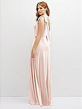 Rear View Thumbnail - Blush Bow Shoulder Square Neck Chiffon Maxi Dress