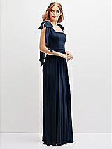 Side View Thumbnail - Midnight Navy Bow Shoulder Square Neck Chiffon Maxi Dress