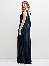 Rear View Thumbnail - Midnight Navy Bow Shoulder Square Neck Chiffon Maxi Dress