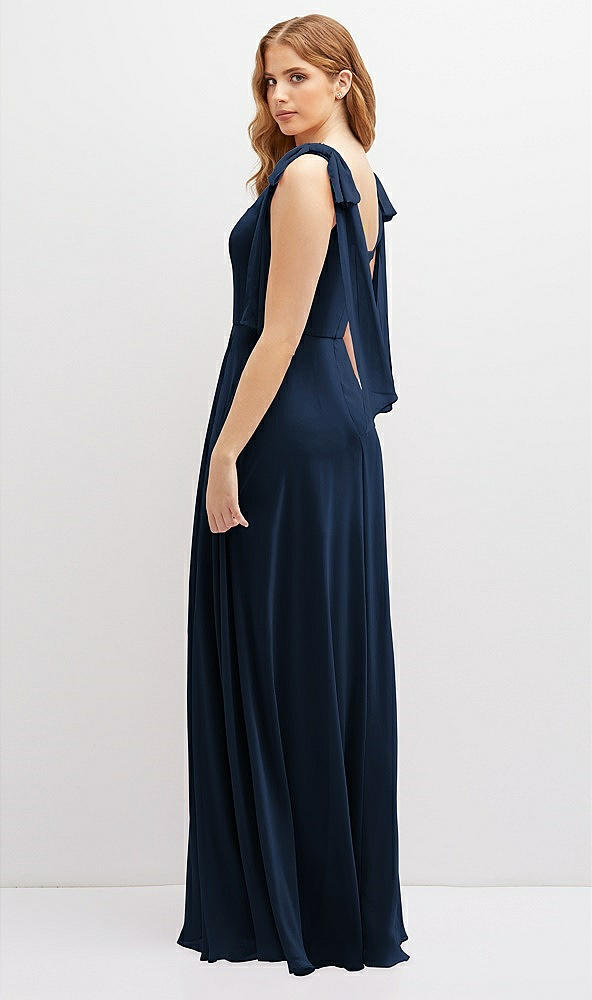 Back View - Midnight Navy Bow Shoulder Square Neck Chiffon Maxi Dress