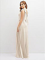 Rear View Thumbnail - Oat Bow Shoulder Square Neck Chiffon Maxi Dress