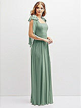 Side View Thumbnail - Seagrass Bow Shoulder Square Neck Chiffon Maxi Dress