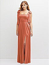 Front View Thumbnail - Terracotta Copper Bow Shoulder Square Neck Chiffon Maxi Dress