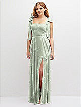 Front View Thumbnail - Vintage Primrose Sage Bow Shoulder Square Neck Chiffon Maxi Dress