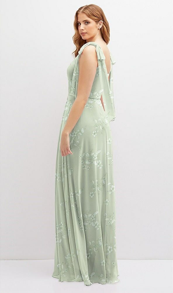 Back View - Vintage Primrose Sage Bow Shoulder Square Neck Chiffon Maxi Dress