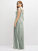 Rear View Thumbnail - Willow Green Bow Shoulder Square Neck Chiffon Maxi Dress