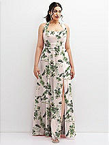 Front View Thumbnail - Palm Beach Print Chiffon Convertible Maxi Dress with Multi-Way Tie Straps