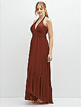 Side View Thumbnail - Auburn Moon Chiffon Halter High-Low Dress with Deep Ruffle Hem