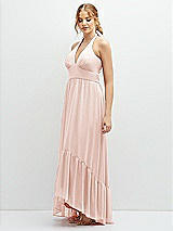 Side View Thumbnail - Blush Chiffon Halter High-Low Dress with Deep Ruffle Hem